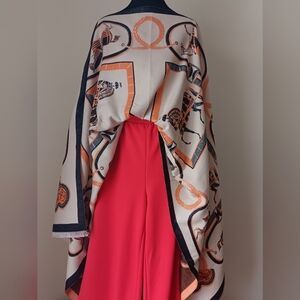 Handmade Warm Poncho Ruana Cape Sweater. Jacquard Knit. Horses print. One size